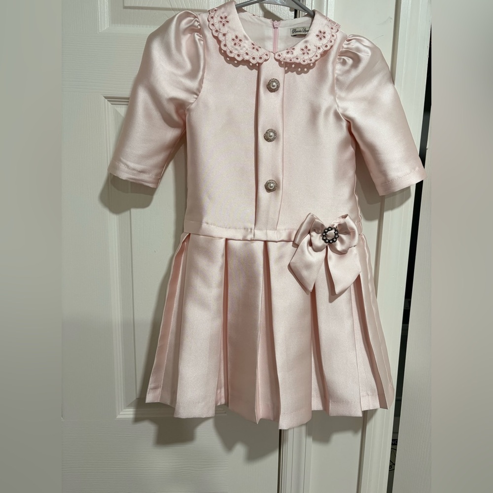 Piccolo Speranza girls dress size 6Y Elegant Pink Satin Dress with Bow